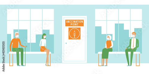 People waiting for vaccination in hospital. Vector illustration.