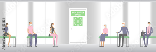People waiting for vaccination in line. Vector illustration.