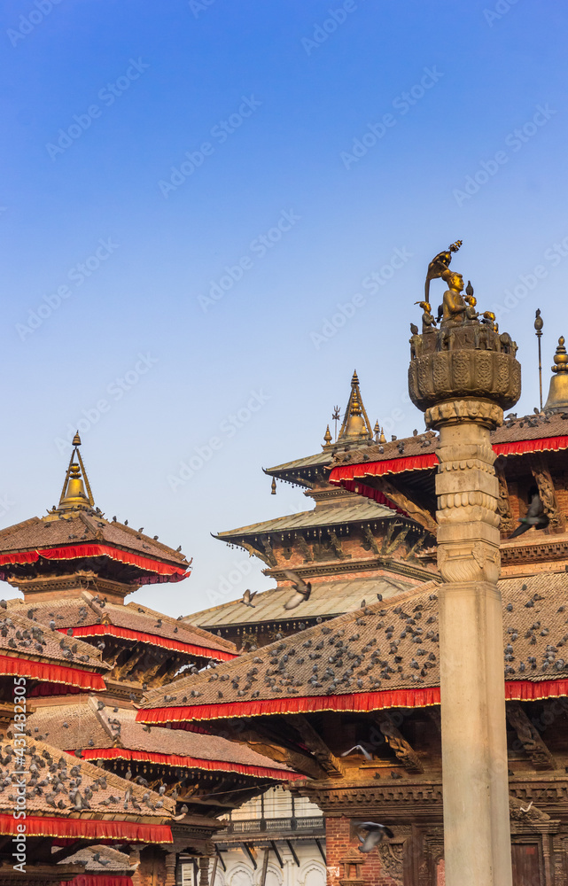 Pillar and temple roofs at Durbar square in Kathmandu