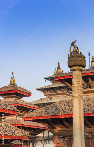 Pillar and temple roofs at Durbar square in Kathmandu