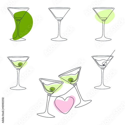 set of glasses and martini one line 