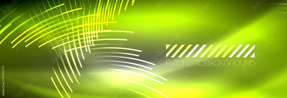 Neon glowing lines, magic energy and light motion background. Vector wallpaper template Neon glowing lines, magic energy and light motion background. Vector wallpaper template
