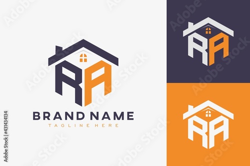 hexagon RA house monogram logo for real estate, property, construction business identity. box shaped home initiral with fav icons vector graphic template