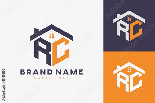 hexagon RC house monogram logo for real estate, property, construction business identity. box shaped home initiral with fav icons vector graphic template