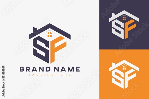 hexagon SF house monogram logo for real estate, property, construction business identity. box shaped home initiral with fav icons vector graphic template