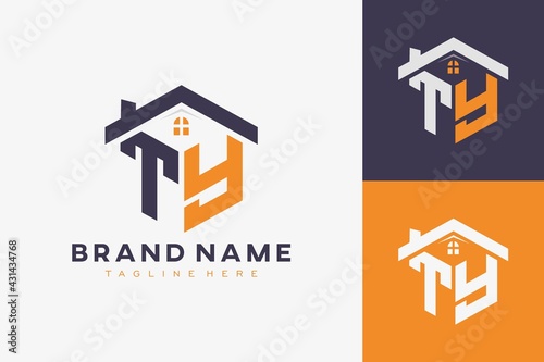 hexagon TY house monogram logo for real estate, property, construction business identity. box shaped home initiral with fav icons vector graphic template photo