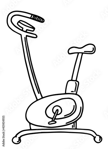 sketch of a handmade gym machine exercise bike vector illustration. doodle style. gym