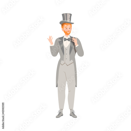 Young Bridegroom as Newlywed or Just Married Male Standing in Tuxedo and Top Hat Vector Illustration