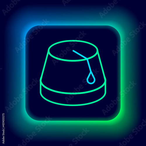 Glowing neon line Turkish hat icon isolated on black background. Colorful outline concept. Vector