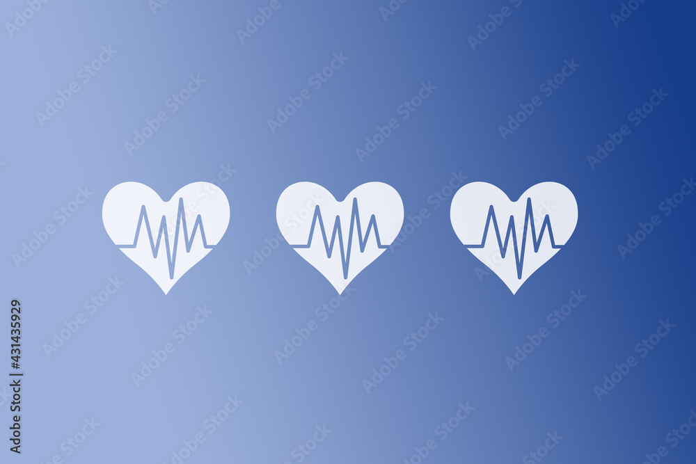 Hintergrund mit Symbolen eines EKG und einem Herz auf blauen Hintergrund