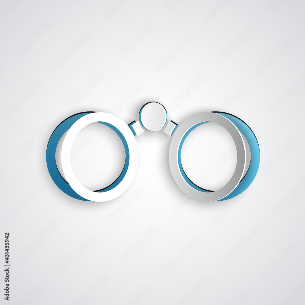 Paper cut Binoculars icon isolated on grey background. Find software sign. Spy equipment symbol. Paper art style. Vector Illustration Paper cut Binoculars icon isolated on grey background. Find software sign. Spy equipment symbol. Paper art style. Vector Illustration