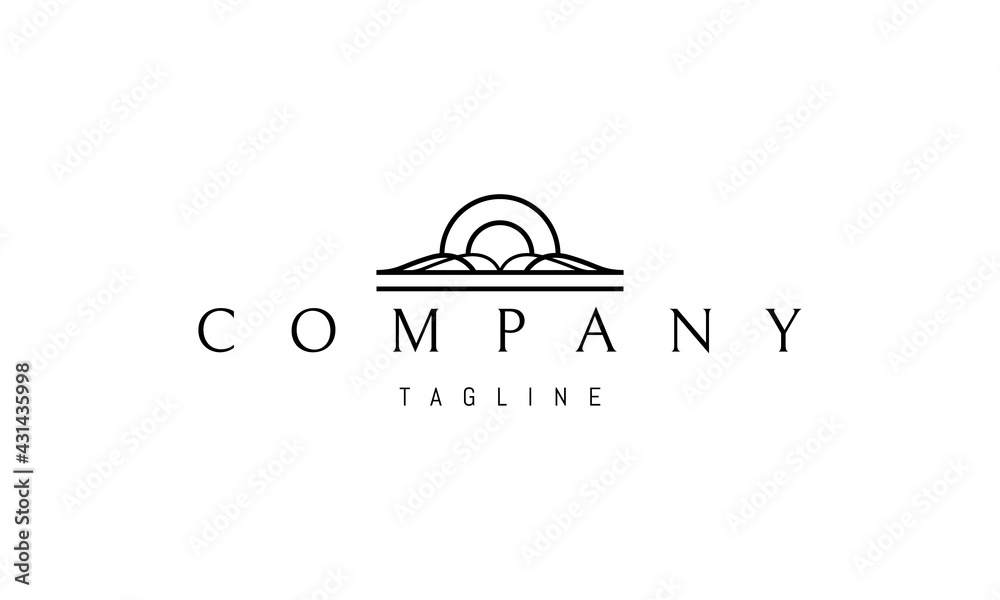 Vector logo on which the abstract image of the sun behind the clouds in a linear style. Vector logo on which the abstract image of the sun behind the clouds in a linear style.