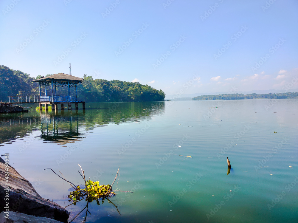Obraz premium pier on an artificial lake in Indonesia