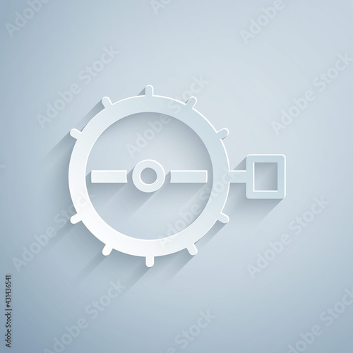 Paper cut Trap hunting icon isolated on grey background. Paper art style. Vector