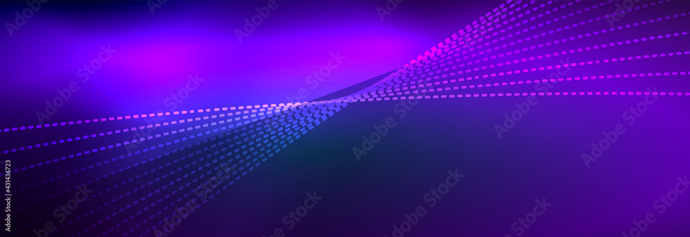 Neon shiny color background with light glowing wave line particles. Wallpaper background, design templates for business or technology presentations, internet posters or web brochure covers Neon shiny color background with light glowing wave line particles. Wallpaper background, design templates for business or technology presentations, internet posters or web brochure covers