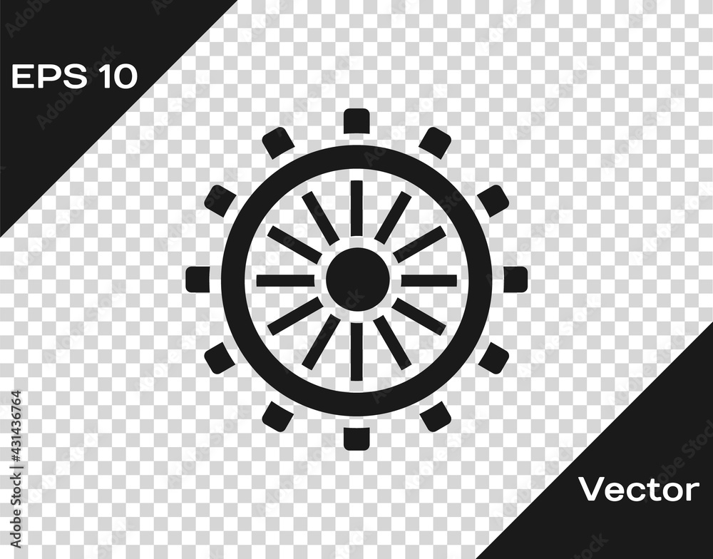 Obraz premium Black Ship steering wheel icon isolated on transparent background. Vector