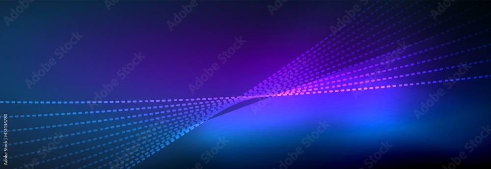 Neon shiny color background with light glowing wave line particles. Wallpaper background, design templates for business or technology presentations, internet posters or web brochure covers Neon shiny color background with light glowing wave line particles. Wallpaper background, design templates for business or technology presentations, internet posters or web brochure covers