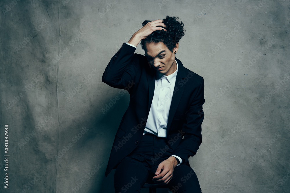 man in suit curly hair modern lifestyle fashion man in suit curly hair modern lifestyle fashion