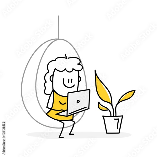 Stick figure of woman working remotely