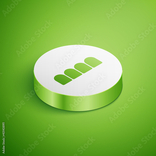 Isometric Dentures model icon isolated on green background. Teeth of the upper jaw. Dental concept. White circle button. Vector