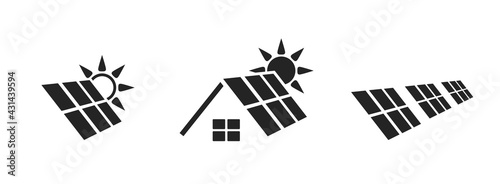solar energy icon set. solar power logo. eco, environment, sustainable and renewable energy symbols