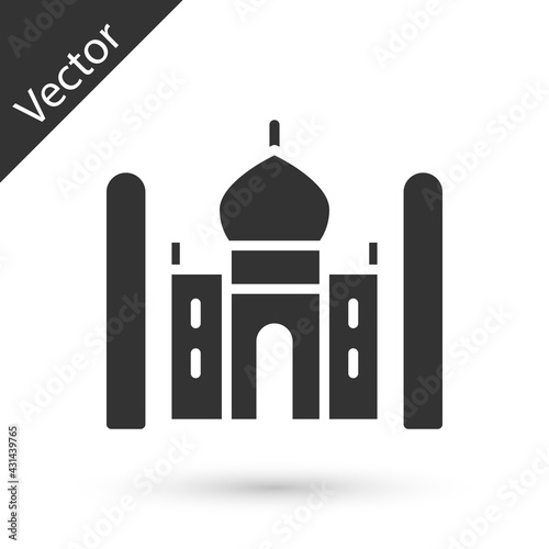 Grey Taj Mahal mausoleum in Agra, Indiaicon isolated on white background. Vector