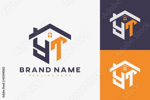 hexagon YT house monogram logo for real estate, property, construction business identity. box shaped home initiral with fav icons vector graphic template