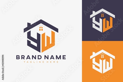 hexagon YW house monogram logo for real estate, property, construction business identity. box shaped home initiral with fav icons vector graphic template