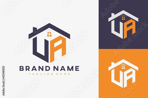 hexagon VA house monogram logo for real estate, property, construction business identity. box shaped home initiral with fav icons vector graphic template