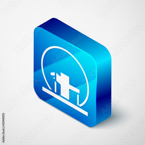 Isometric Montreal Biosphere icon isolated on grey background. Blue square button. Vector