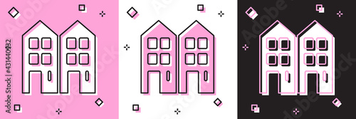 Set House icon isolated on pink and white, black background. Home symbol. Vector