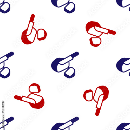 Blue and red Canadian peameal bacon icon isolated seamless pattern on white background. Vector