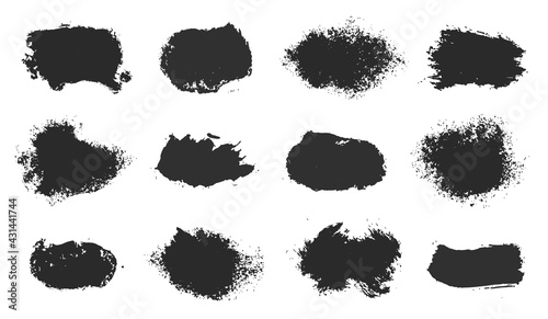 Vector hand drawn ink design elements. Sponge stamps, dry brush marks. Set of grunge black artistic brushstroke design elements isolated