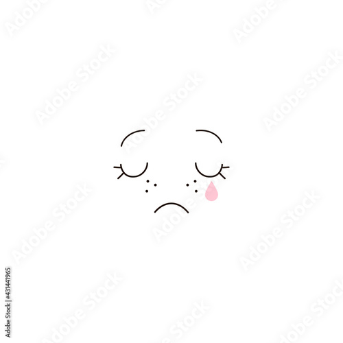 Cute sad crying kawaii face expression clipart isolated on white. Funny facial illustration. Simple minimalistic cartoon character graphic design