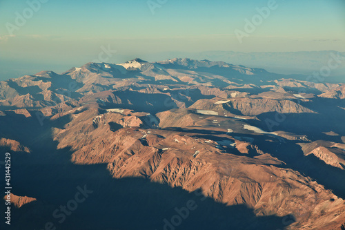 The view of Andes mountains from the plane