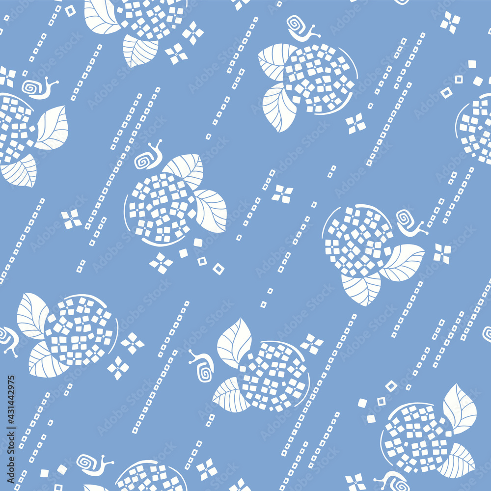 Japanese and simple hydrangea seamless pattern, Japanese and simple hydrangea seamless pattern,