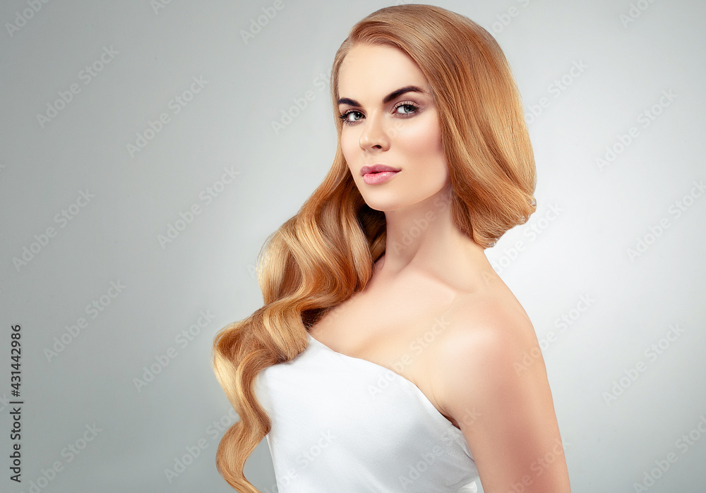 Beautiful woman with long blonde hairstyle healthy beauty skin natural make up Beautiful woman with long blonde hairstyle healthy beauty skin natural make up