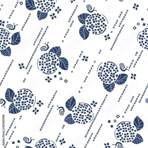 Japanese and simple hydrangea seamless pattern,