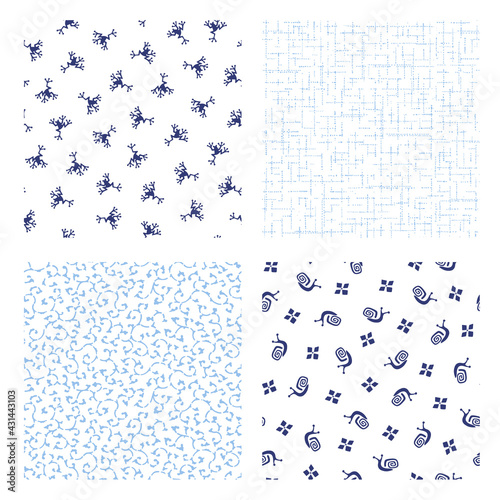 Seamless pattern of Japanese frog and cochlea,