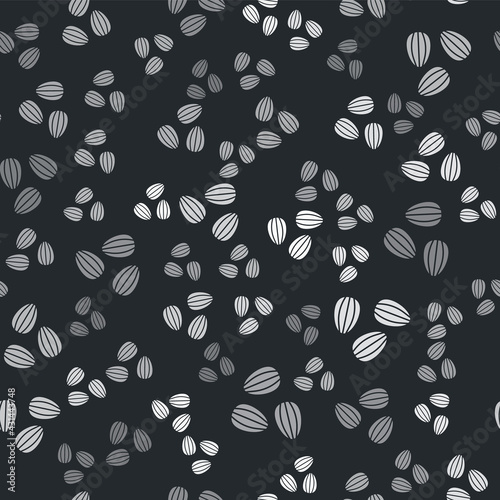 Grey Seeds of a specific plant icon isolated seamless pattern on black background. Vector