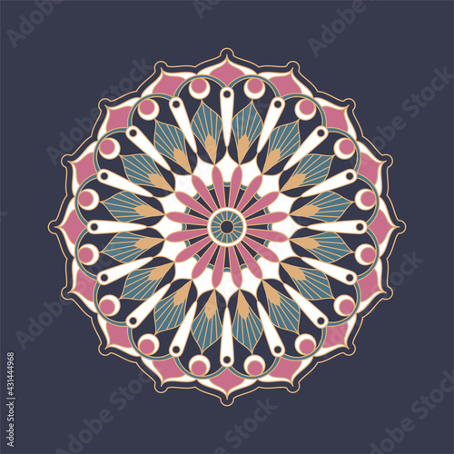 Mandala ornament vector. A symmetrical geometry color flower. Ethnic draw