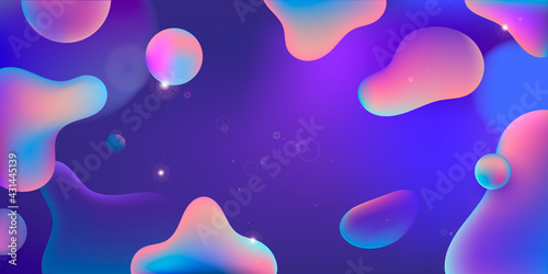 Vector illustration abstract multicolor liquid wavy shapes futuristic banner. Glowing retro waves vector background. Space concept with bubbles