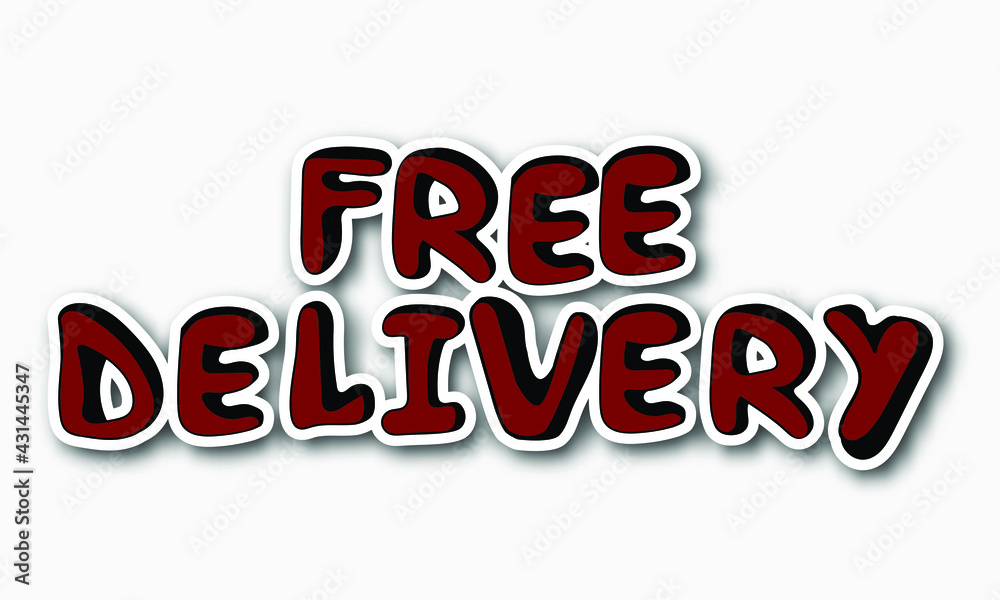Free delivery sticker. Hand drawn text in doodle style. Vector label design element. Shipping pointer, isolated on white background Free delivery sticker. Hand drawn text in doodle style. Vector label design element. Shipping pointer, isolated on white background