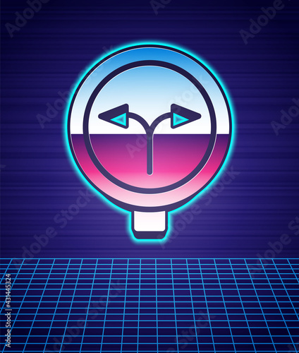 Retro style Fork in the road icon isolated futuristic landscape background. 80s fashion party. Vector
