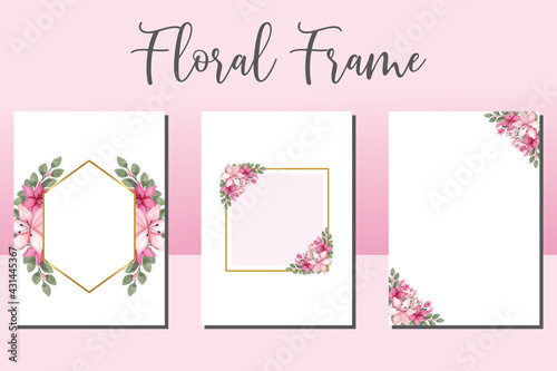 Wedding invitation frame set, floral watercolor hand drawn Pink Lily Flower design Invitation Card Template © Vectorcome