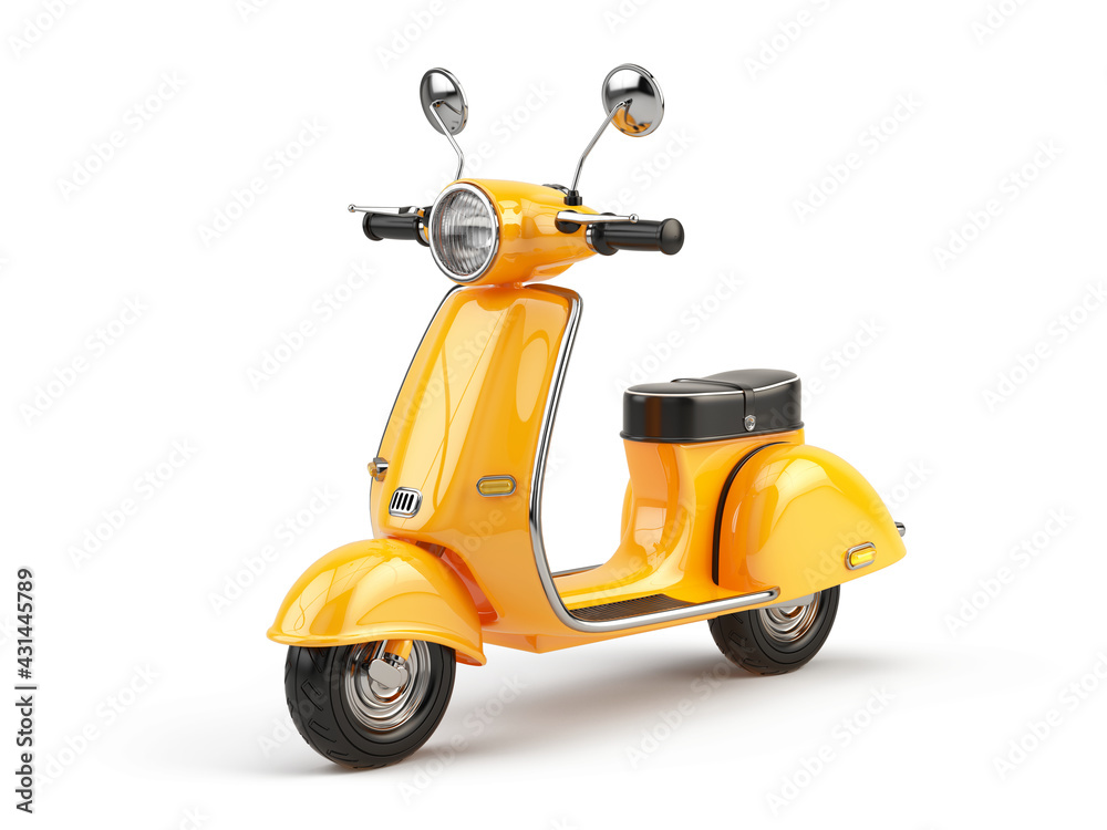 Yellow Retro Scooter isolated on white background - 3d rendering