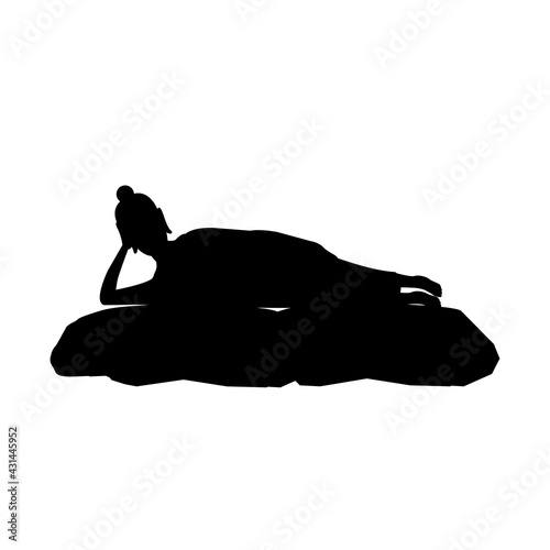 black silhouette design with isolated white background of lord of buddha dead