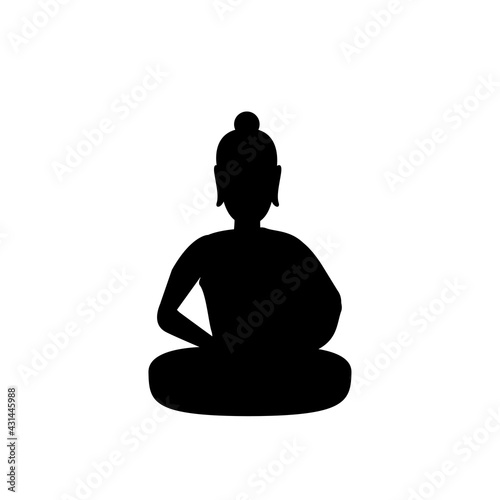 black silhouette design with isolated white background of lord of buddha mediatating