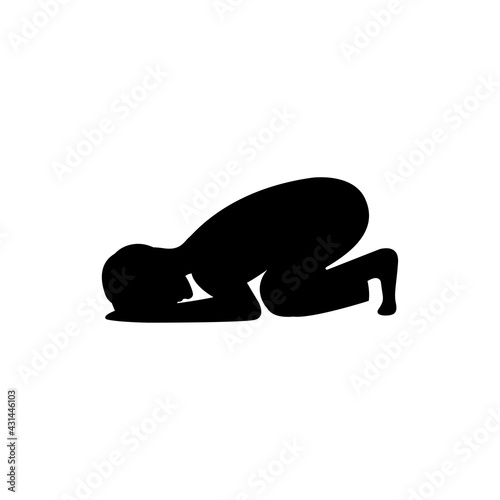 black silhouette design with isolated white background of man prostrate oneself