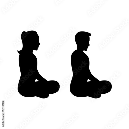 black silhouette design with isolated white background of couple meditate